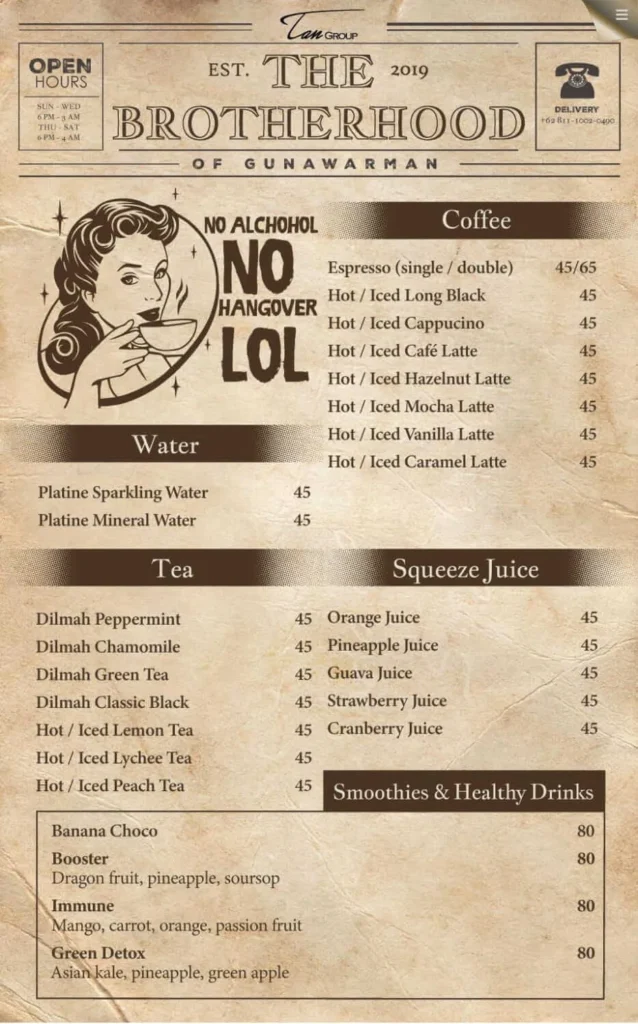 the brotherhood gunawarman jakarta menu