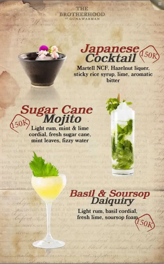 the brotherhood gunawarman jakarta menu