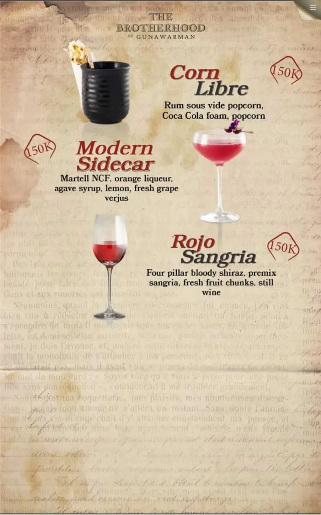 the brotherhood gunawarman jakarta menu