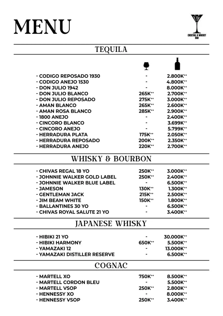 007 bar senopati menu