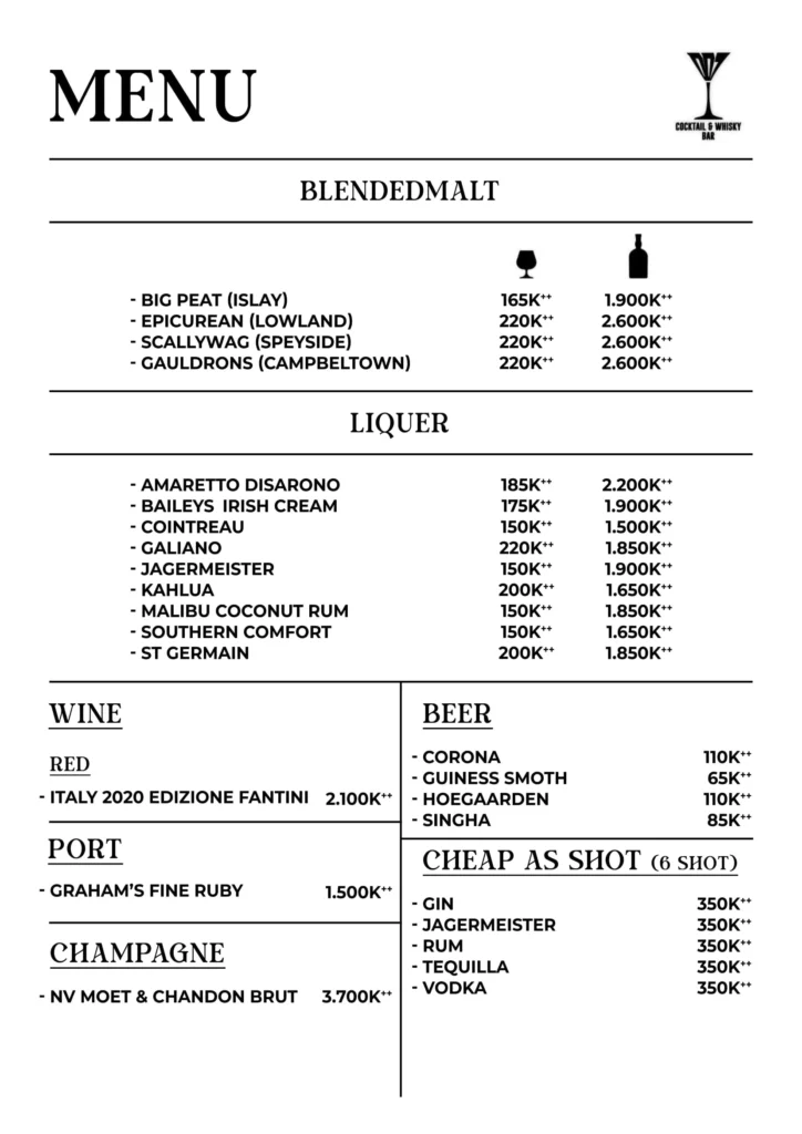 007 bar senopati menu