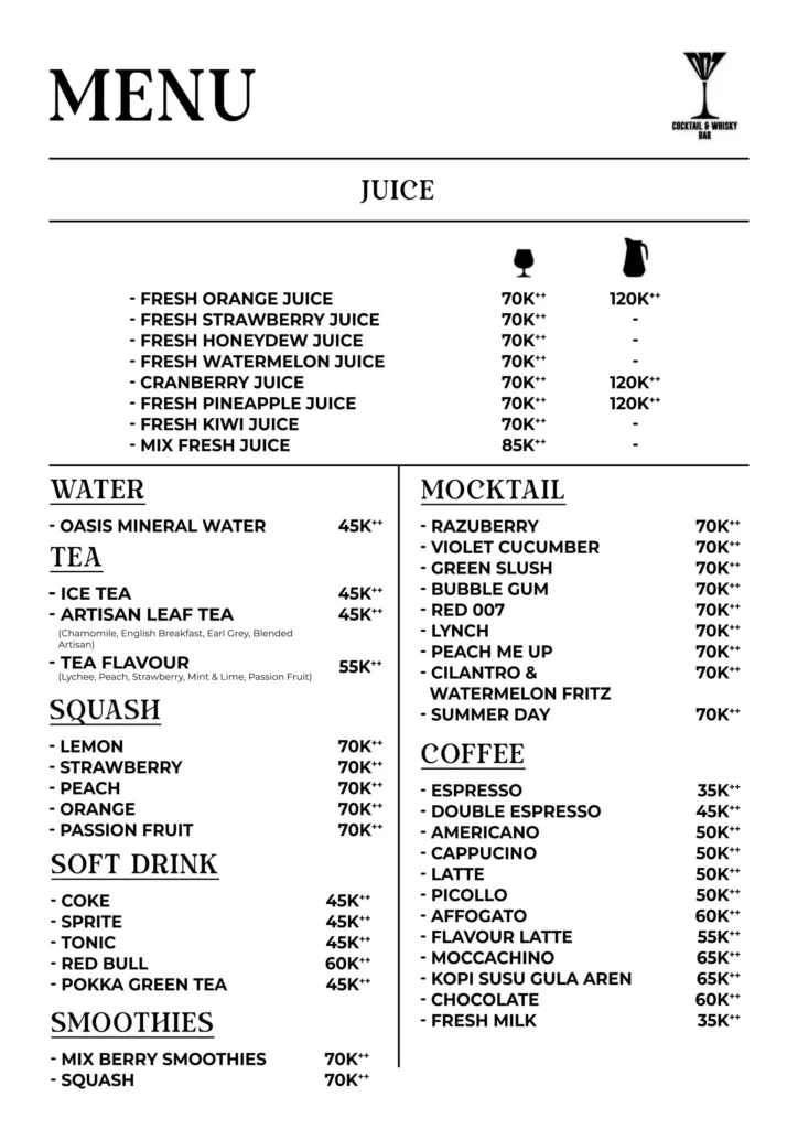 007 bar senopati menu