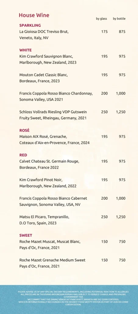 kita bar jakarta menu