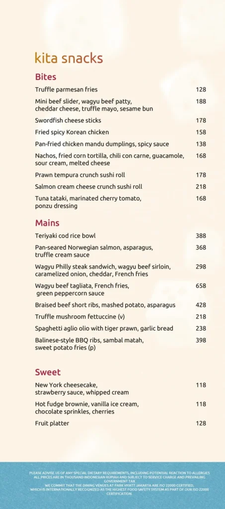 kita bar jakarta menu