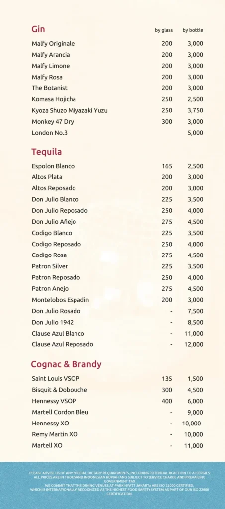 kita bar jakarta menu