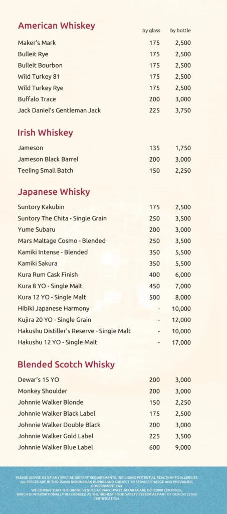 kita bar jakarta menu