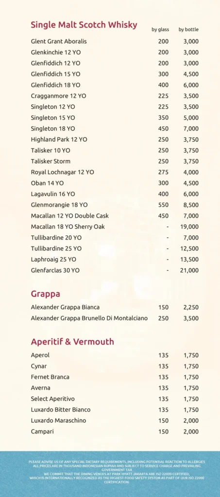 kita bar jakarta menu