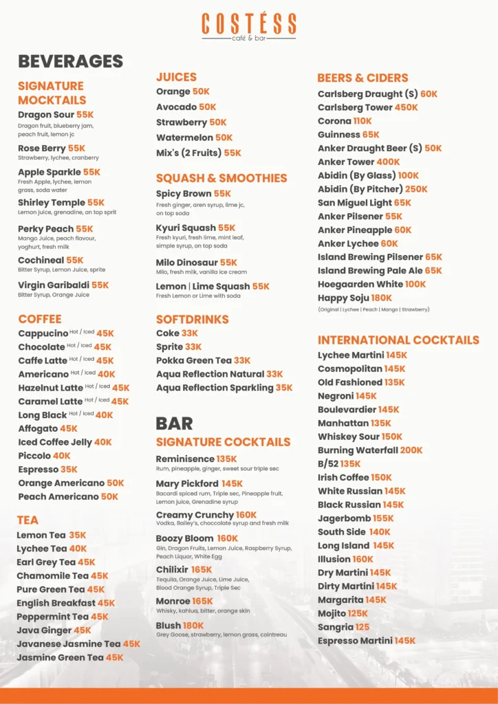 menu costess terbaru
