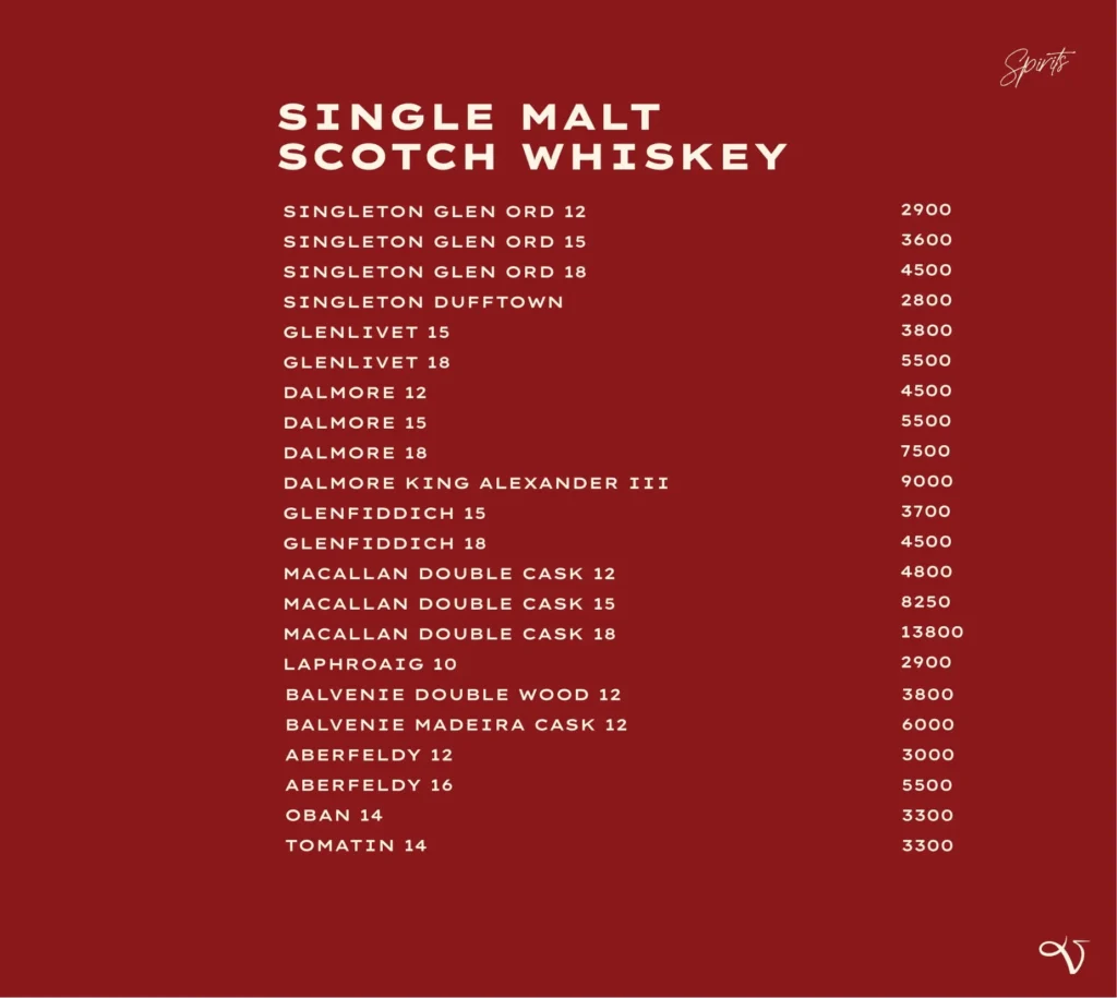 Velvet Social Club Jakarta Menu