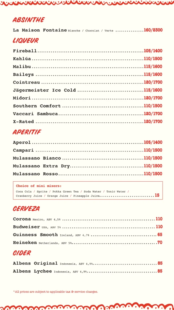 Cantinero Bar Menu