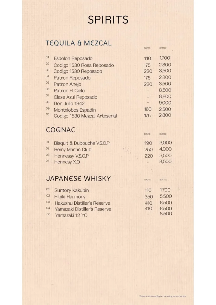 dnd bar jakarta menu