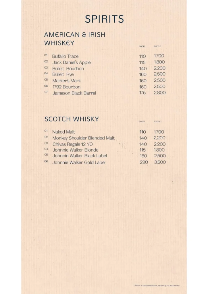 dnd bar jakarta menu