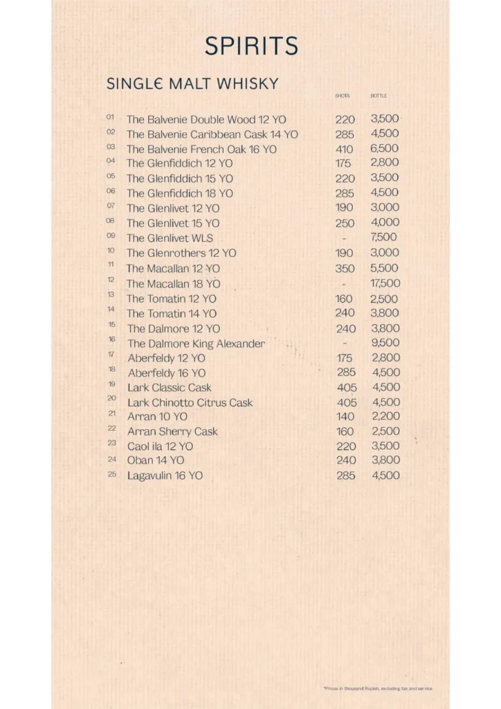 dnd bar jakarta menu