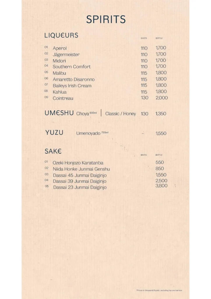 dnd bar jakarta menu