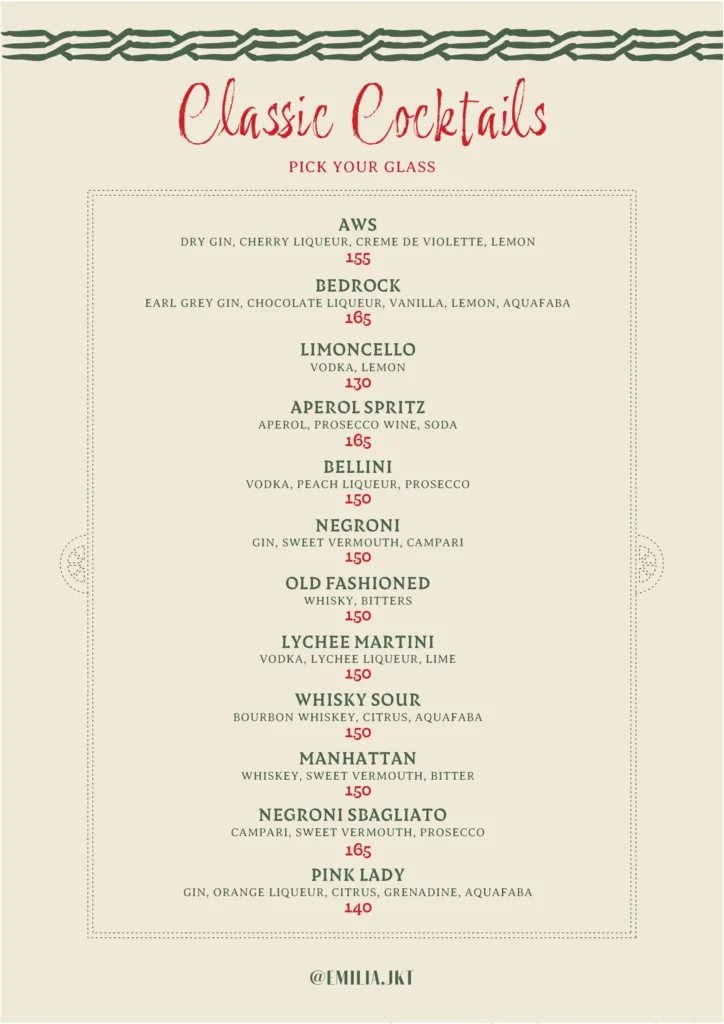 Emilia Cucina Italiana Cocktail & Wine Menu