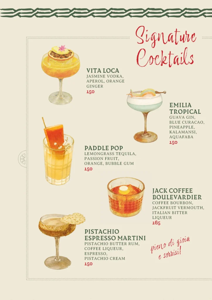 Emilia Cucina Italiana Cocktail & Wine Menu