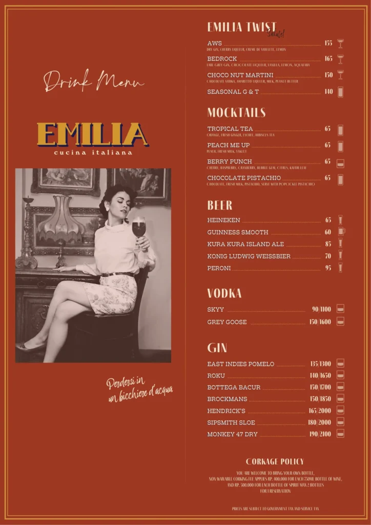 Emilia Cucina Italiana Menu