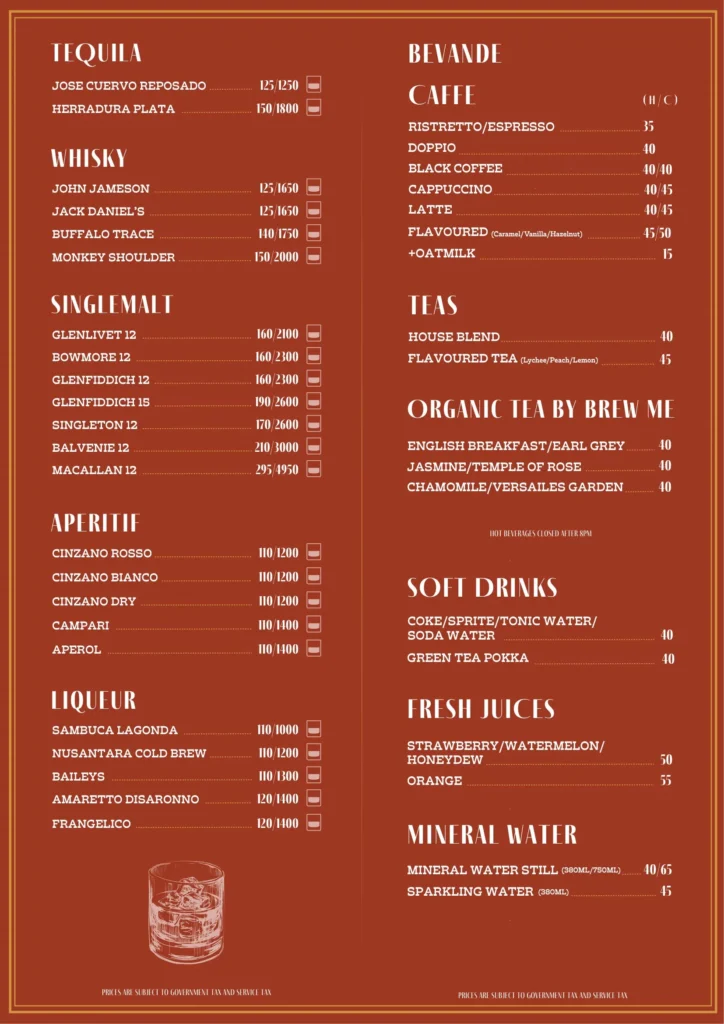 Emilia Cucina Italiana Menu