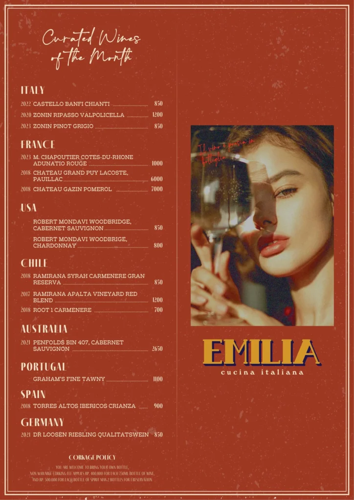 Emilia Cucina Italiana Menu