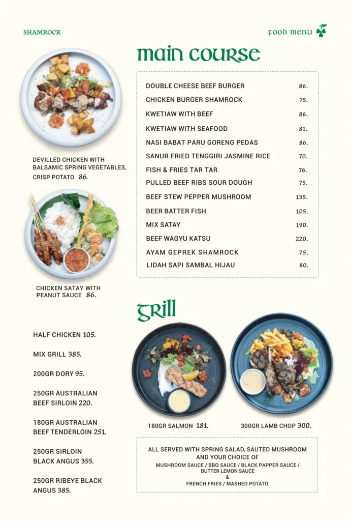 shamrock cocktail menu