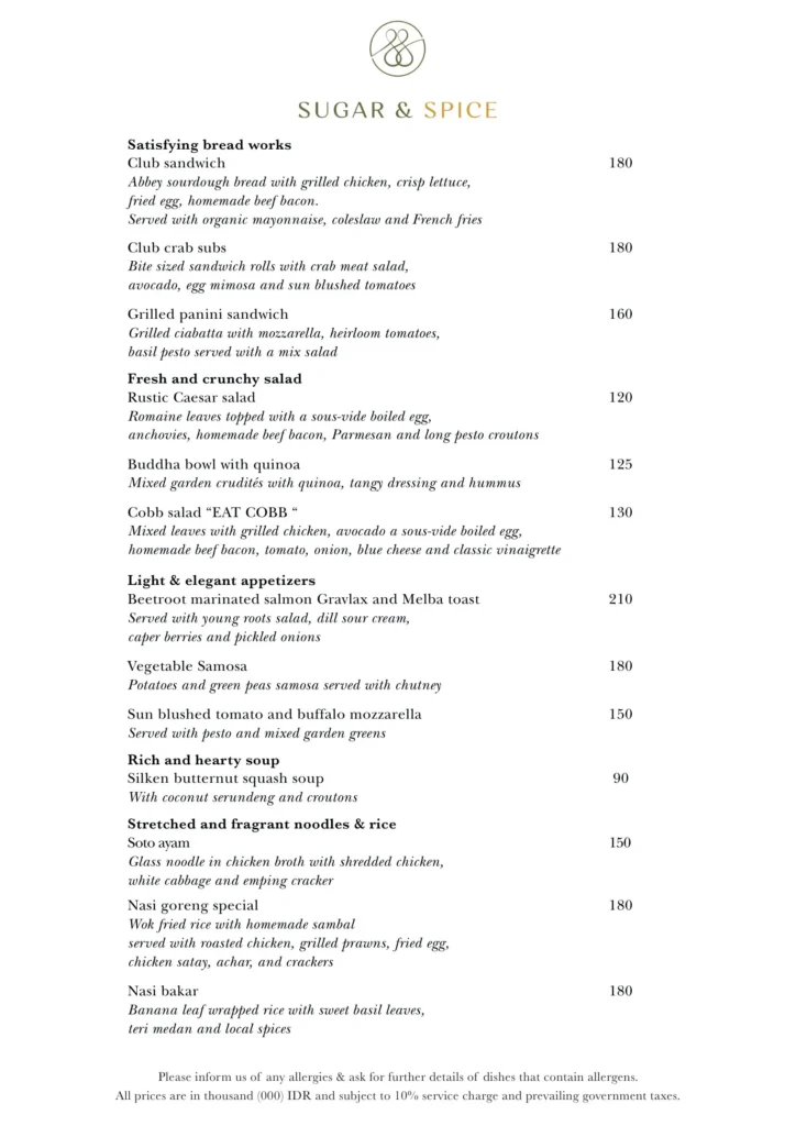 Sugar & Spice menu