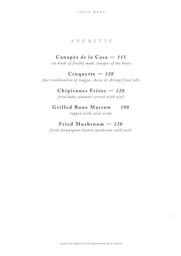 sofia at the gunawarman menu